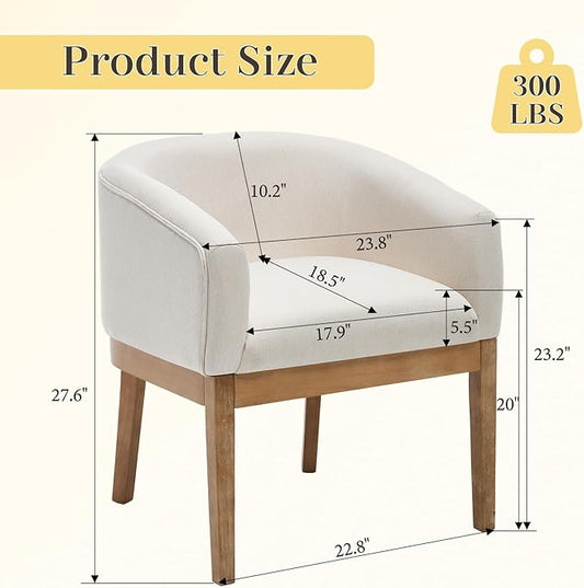Barrel Dining Chairs Set of 4, Mid Century Modern Farmhouse Kitchen Chairs with Wood Legs, Linen Upholstered Accent Chair with Arms for Living Room/Bedroom, Beige