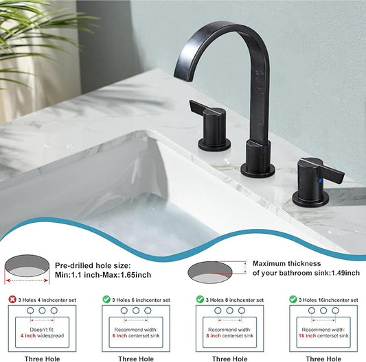 Midanya 8 inch Widespread Bathroom Sink Faucet,Modern Waterfall 3 Hole 2 Handles Bathroom Faucet 8" Vanity Faucets with Pop Up Drain and Water Supply Lines,Oil Rubbed Bronze