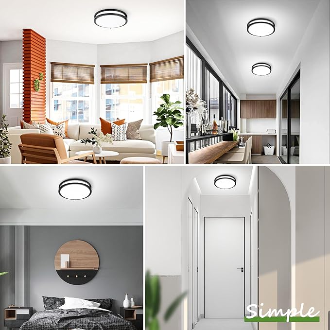 GoBright 1-Pack 36W LED Ceiling Light Fixture (450W Equiv), 12IN Modern Flush Mount Ceiling Lights, Dimmable Ceiling Lamps Super Bright 3200LM, 2700K-6500K 5CCT Adjustable for Bedroom Kitchen, Black