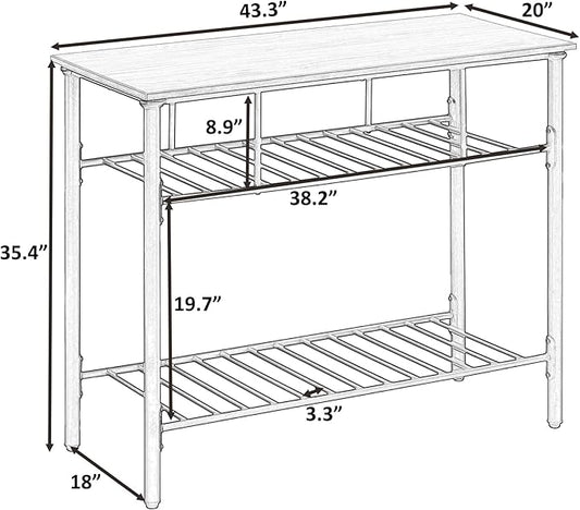 Multifunctional Counter Height Kitchen Dining Room Prep Table Kitchen Island, Kitchen Storage Rack with Large Worktop & Shelves, Console Side Table for Living Room, Faux Marble Tabletop (C) (A)