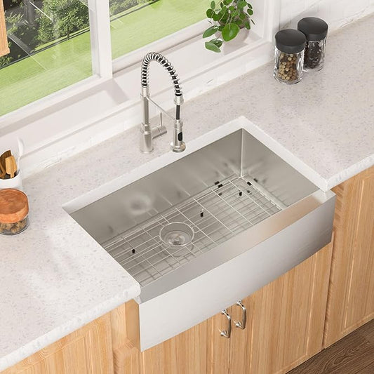 Lordear 30 Inch Farmhouse Kitchen Sink 16 Gauge 30"x21"x10" Stainless Steel Single Bowl Apron Front Undermount Farm Farmer Style Sink