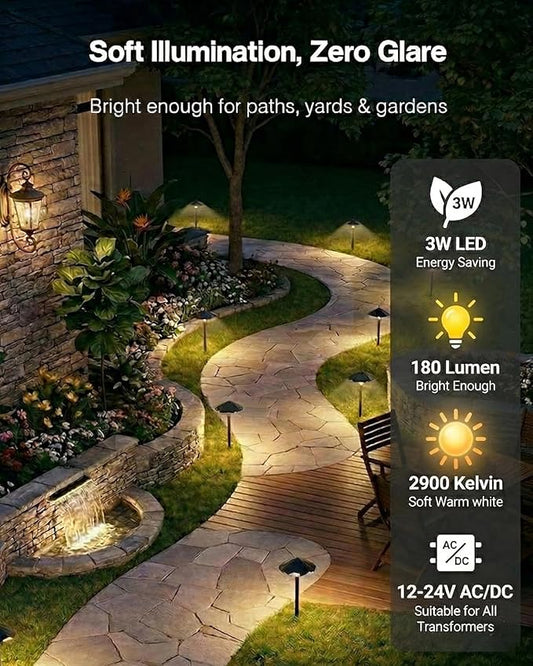 HIBOITEC Low Voltage Pathway Lights Wired 3W 12-24V 180LM 2900K LED Landscape Path Lighting Outdoor Waterproof Aluminum Landscape Lights for Yard Walkway Garden, 4-Pack