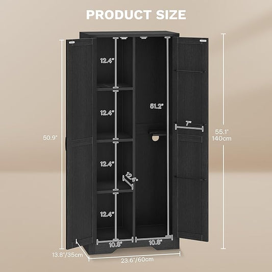 DWVO Wooden Storage Cabinet, Vacuum Cleaner Storage Compatible with Dyson Models, Utility Stand for Brooms and Mops, Cleaning Tool Cabinet with Doors for Garage