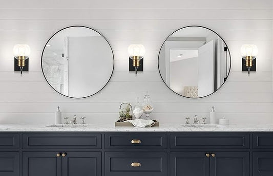 JONATHAN Y 5.88" Black/Brass Gold 1-Light Vintage Wall Sconce, LED Vanity Light for Bathroom Bedroom Entryway, Clear Glass Globe Shade, Modern Industrial Arched Lamp, LED Bulb Included JYL3526A