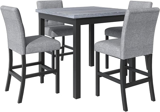 5-Piece Counter Height Dining Set with Wood Square Table and Chairs Stools,Rectangular Tabletop W/Footrest & 4 Upholstered High-Back Chair,for Living Room,Cafe,(Black)