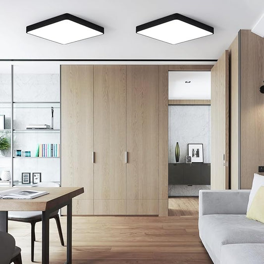 Ganeed 12 Inch 24W Flush Mount Square LED Ceiling Light, 6500K Cool White Flush Mount Light Fixture, 1440LM Bright Flat Ceiling Light Fixtures for Bedroom, Living Room, Hallway (Black-2 Pack)