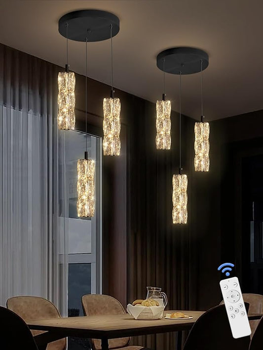ykolupty Pendant Lights Kitchen Island 3-Lights Pendant Chandelier for Dining Room Hallway Stairwell,LED Dimmable 2700K-6000K