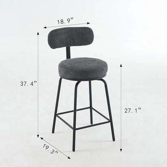 Modern Swivel Bar Stools Set of 2, Upholstered Counter Height Bar Chairs with Metal Legs & Footrest, 360° Swivel Barstools for Kitchen Island, Dining Room,for Living Room