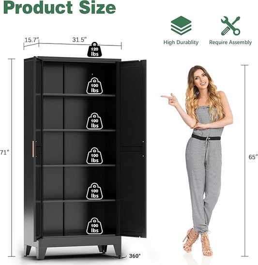 Bevivog 71" Kitchen Pantry Cabinet, Metal Storage Cabinet with 2 Doors and 4 Adjustable Shelves, Farmhouse Tall Metal Pantries Cabinets Storage for Kitchen, Home Office