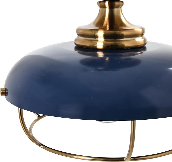 Presley Caged Dome Metal Semi-Flush Mount Ceiling Light, Brushed Brass and Navy Blue