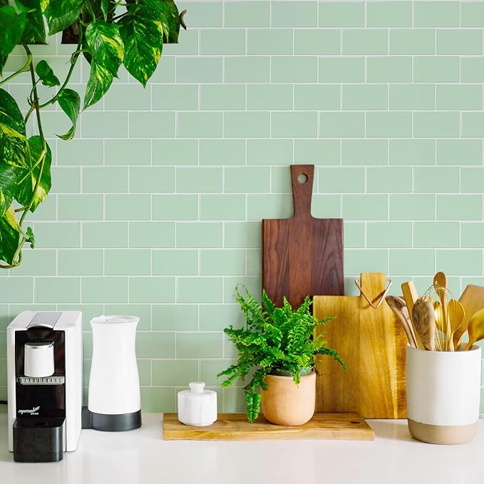 STICKGOO Peel and Stick Backsplash Subway Tiles, 10 Sheets of 12" x 12" - 3D Adhesive Peel and Stick Tile Backsplash for Kitchen, Bathroom, Wall Tile (Thicker Design, Light Green)