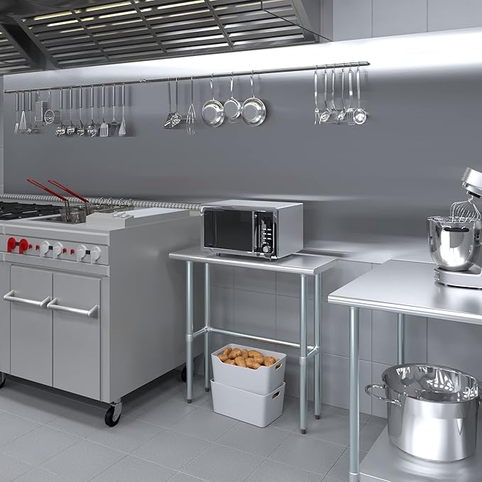 Stainless Steel Work Table Open Base | NSF Kitchen Island Food Prep | Laundry Garage Utility Bench (36" Long x 14" Deep)