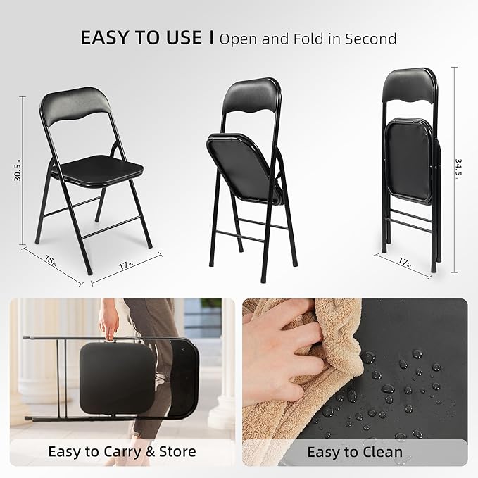 Elevon Folding Table Set with 8 Black Folding Chairs,8 Feet Heavy Duty Fold-in-Half Utility Table Sets for Picnic, Event, Training, Outdoor Activities, at Home and Commercial Use
