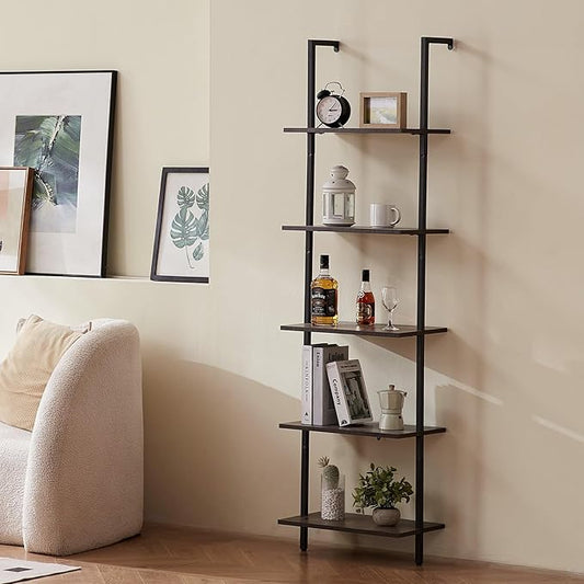 VEVOR Industrial Square Pipe Shelf, 5 Tier 17.3x11.8in, Wall-Mount Floating Rustic Wood Shelves Bracket Display Bookshelf,Storage Rack Sundries Holder for Kitchen Bedroom Bathroom Living Room, Black
