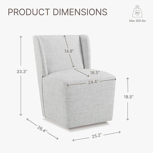KISLOT Upholstered Dining Chairs Set of 2 with Casters, Wingback Modern Side Armless Deskchair with Rollers for Diningroom Bedroom Livingroom Reading Room, Pale Gray Fabric