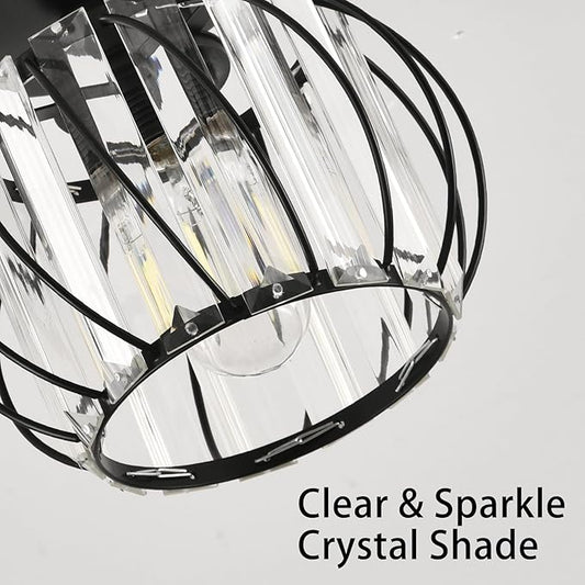 Crystal Ceiling Light, Crystal Semi Flush Mount Ceiling Light Black Crystal Chandelier for Kitchen Hallway Entrance Balcony Dining Rooms Living Rooms Bar Farmhouse