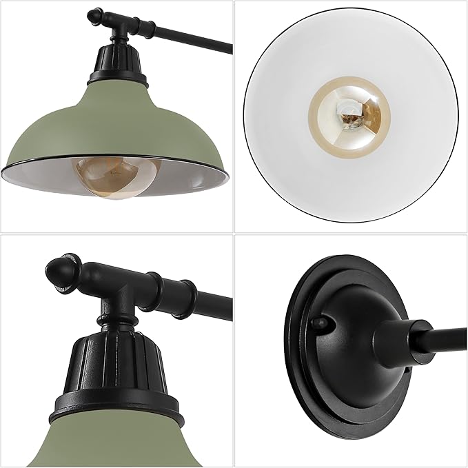 JONATHAN Y 12.25" Matte Olive Green/Black 1-Light Industrial Farmhouse Outdoor Sconce, Iron Wall Light with LED Bulb, Metal Bowl Shade, Vintage Porch Lamp for Entryway Patio Kitchen (JYL7615I)