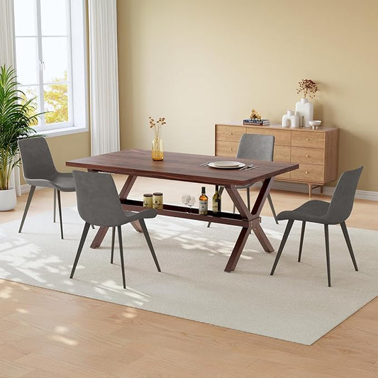 HIPIHOM 63" MDF Dining Table and PU Leather Dining Chairs Set for 4, Heavy Duty Metal Base, Kitchen Tables Ideal for Small Spaces and Everyday Meals