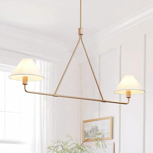 Aiwen Modern 2-Light Kitchen Island Pendant Light 46.45 inch Rose Gold Pendant Lights with Fabric Shade Classic Farmhouse Linear Chandelier Over Table for Dining Room Bar E12