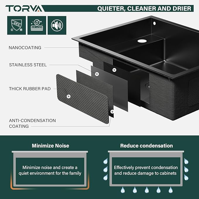 TORVA RV Kitchen Sink, 16 x 21 x 7 Inch Undermount Bar Sink 16 Gauge Stainless Steel Single Bowl Sink with Foldable Faucet Cutting Board, Dark Grey
