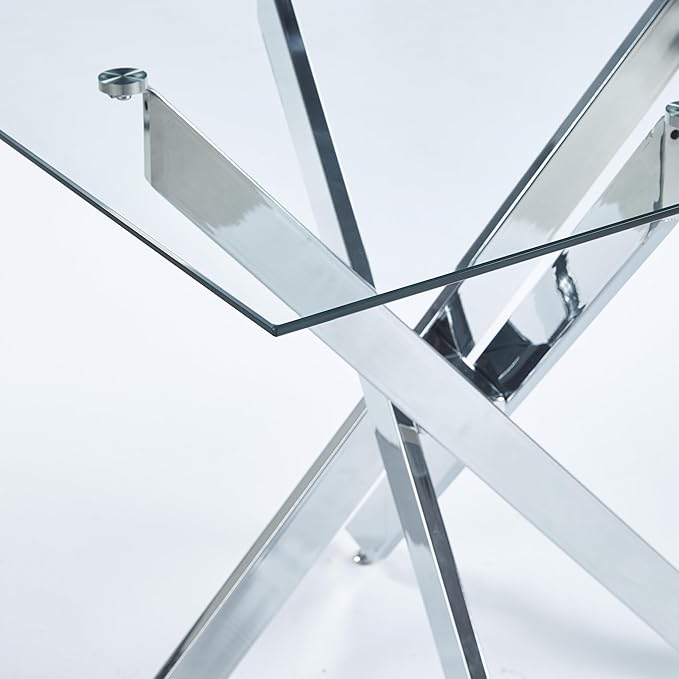 Square Glass Dining Table,Glass Dining Room Table with Metal Legs, Modern Kitchen Table for Home, Kitchen, Dining Room