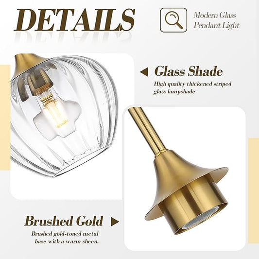 Glass Pendant Light Kitchen Island, 7" Brushed Gold Modern Pendant Light Fixture Mini Farmhouse Ceiling Hanging Lighting for Dining Room Sink Bathroom Bar Restaurant