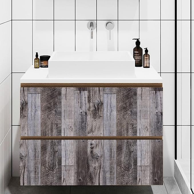 Yun-aeon Gray Wood Peel and Stick Wallpaper 17.3" X 236" Self Adhesive Wallpaper Backsplash Line Removable Wall Paper Bathroom Old Furniture Renovation Furniture