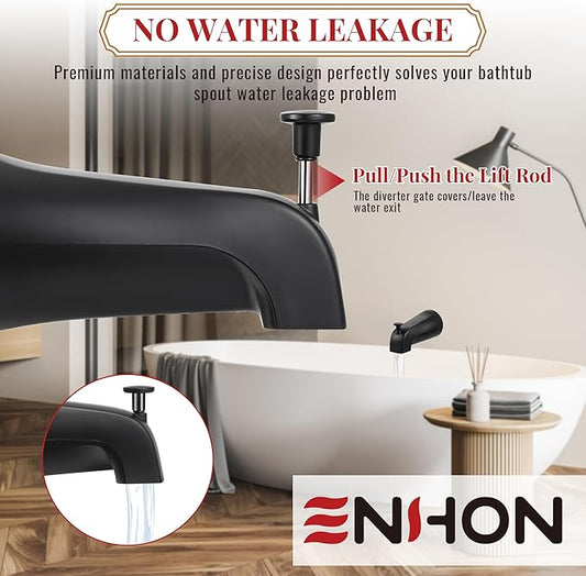 Enhon Slip on Tub Spout with Diverter, Compatible with American Standard 8888026.002 Tub Spout, Bathroom Bathtub Faucet, Fits 1/2 Copper Water Tube(5/8 Dia), 5/32 Hex Wrench(Matte Black,1)