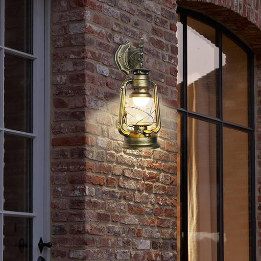 Retro Antique Vintage Rustic Wall Sconce, Lighting Lantern Mounted Light with Glass Indoor Light Fixture, Cabin Decor Lampshade for Hallway Farmhouse Loft (Cyan Bronze)