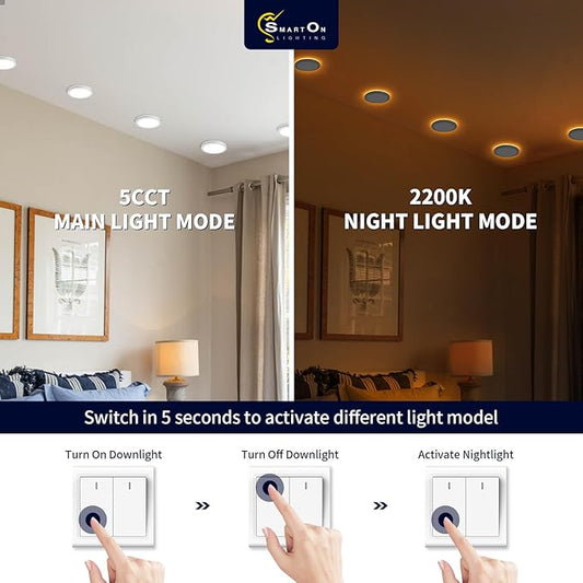 mw 7 Inch LED Flush Ceiling Light with Night Light White, 120V, 15W 2700K/3000K/3500K/4000K/5000K Selectable,Ceiling Lights Flush Mount with Night Light, PMMA Lens, ETL Certified, White, Hard-Wired