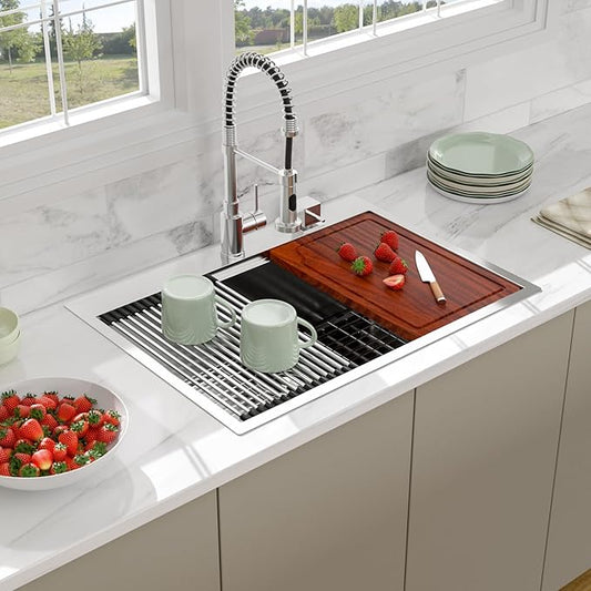 30 Drop In Kitchen Sink - Beslend 30x22 Inch Single Bowl Workstation Sinks Stainless Steel Top Mount Sink 16 Gauge Handmade Topmount Kitchen Basin with Accessories