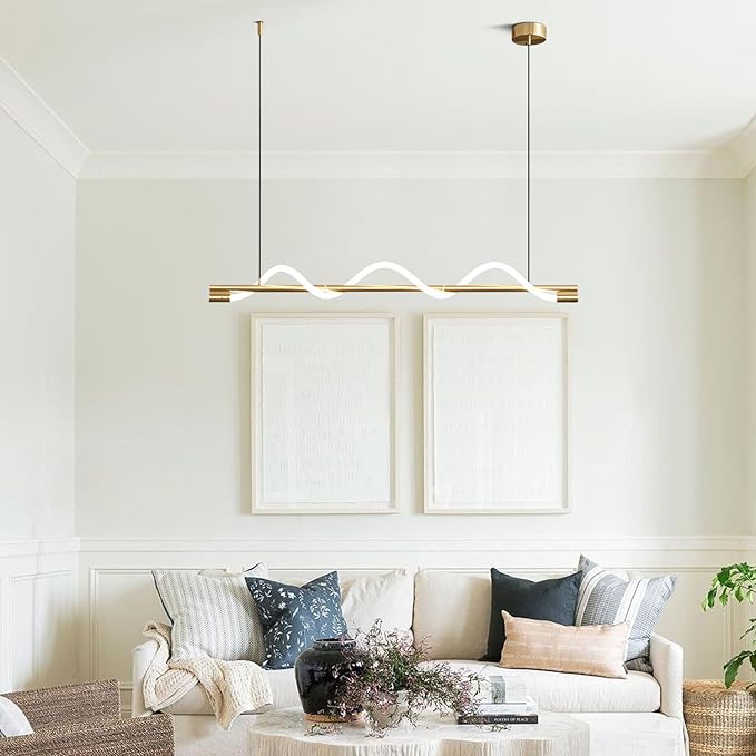 KCO Lighting Modern LED Dining Light Fixtures Ceiling Hanging Linear Pendant Lights Kitchen Island Gold Chandelier Light Fixture Minimalist Linear Pendant Light Dimmable