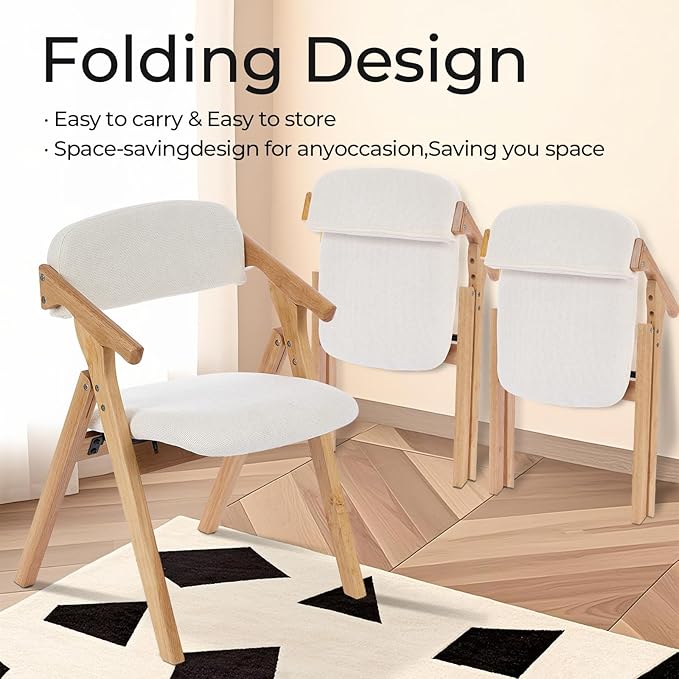 Folding Chairs with Padded Seats,Wooden Stackable Dining Chair,Easy to Store Foldable Dining Chairs for Kitchen, Living Room, Wedding Party Picnic (White)