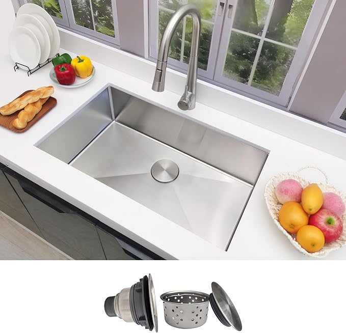 30 Inch Undermount Kitchen Sink - Delironexu 18 Gauge Stainless Steel Single Bowl Kitchen Sinks 30"x18"x9" Handmade Design with Brushed, Includes Drain Kit (No Additional Accessories)