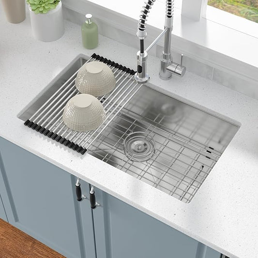 30 Kitchen Sink - Oumuch 30x18 Undermount Sinks 16 Gauge Stainless Steel Kitchen Sinks Single Bowl Sink Under Counter Basin for Kitchens