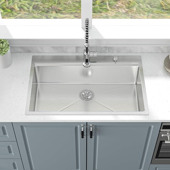 30 Drop In Kitchen Sink - Oumuch 30x22 Inch Stainless Steel Drop In Single Ledge Workstation Sink 16 Gauge Single Bowl Topmount Sink, 30"x22"x9"