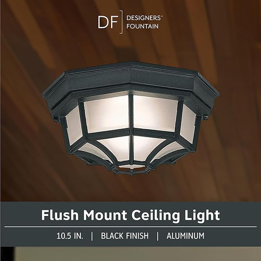 Designers Fountain 2067-BK Builder Cast Outdoor Flush Mount Ceiling Light, 10.5 in W, Black