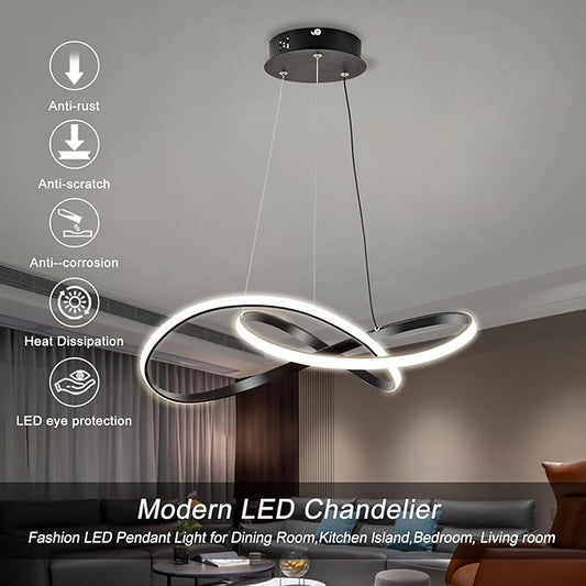 Viruhaka Modern LED Pendant Light Fixture,Black Contemporary Ceiling Hanging Fixture with Irregular Ring Lights for Dining Living Room Bedroom Kitchen Island Cafe(4000K,Neutral Light )