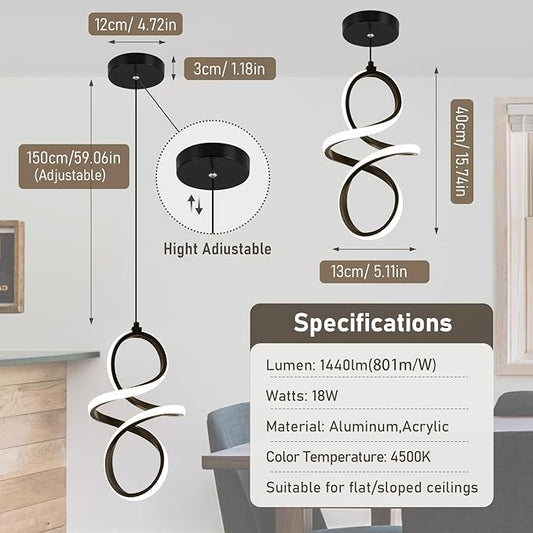 4000K Modern LED Pendant Lights, 24W LED Pendant Lights Kitchen Island Lighting, Black Adjustable Height Hanging Light Fixture for Kitchen Study Corridor Stairs Dining Room, 1 Pack