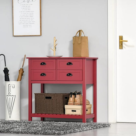 HOMCOM Sideboard Buffet Cabinet with Storage, Modern Coffee Bar Cabinet with 4 Drawers and Slatted Bottom Shelf, Console Table for Kitchen, Living Room, Dining Room, Hallway, Red
