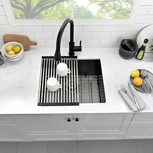 Undermount Kitchen Sink, 21 x 18 x 10 Inch Single Bowl Undermount Sink 16 Gauge T-304 Stainless Steel Gunmetal Black Kitchen Sinks