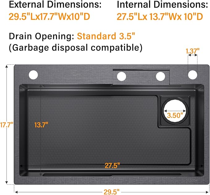 Drop In Kitchen Sink with Faucet, 29.5x17.7x10" Basin Depth Undermount Kitchen Sinks, Stainless Steel Sink with Cup Washer, Drain Strainer, Cutting Board, Colander, Storage Basket & Roll-up Rack