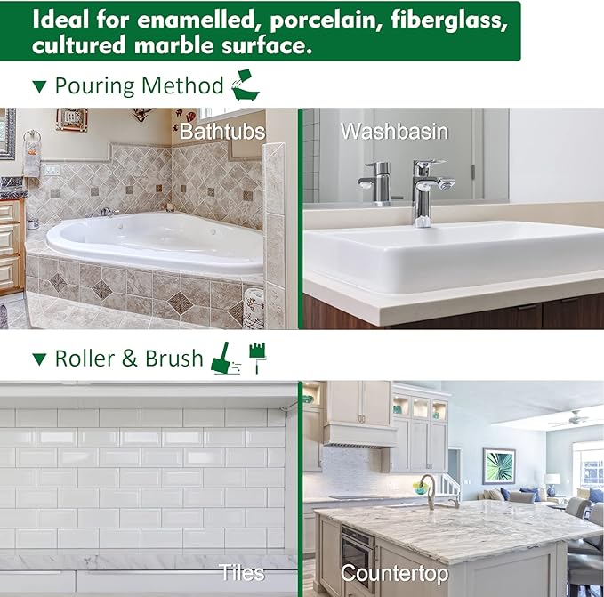 NADAMOO Tub and Tile Refinishing Kit (3kg / 105 oz, with tools, White), DIY Bathtub Sink Countertop Paint Resurface Kit for Bathroom Kitchen Porcelain Fiberglass, Semi-gloss