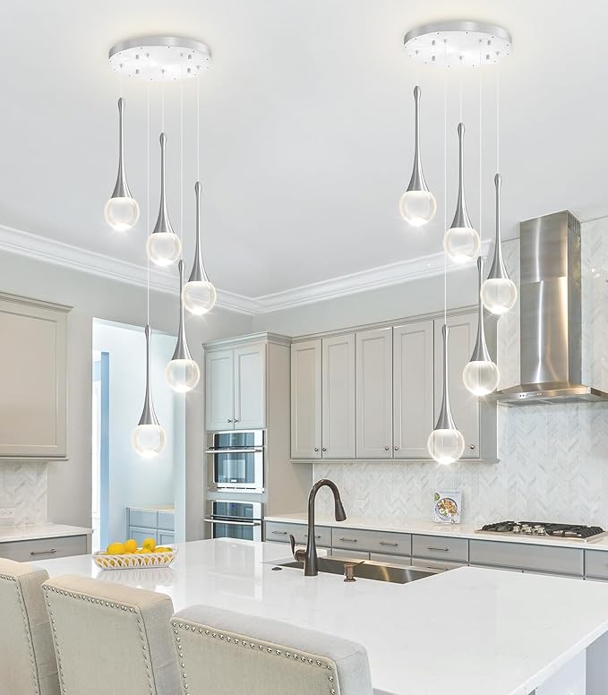 Crystal Chandelier for Dining Room Glam 5 Light Cluster Crystal Pendant Light Dimmable LED Chandeliers for Kitchen Island Living Room Sivler