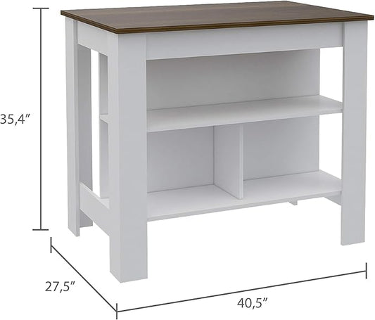 GOWE Rockaway 3-Shelf Kitchen Island White and Walnut