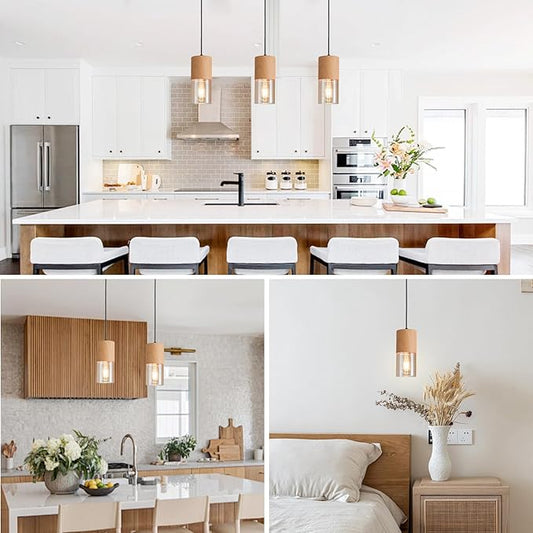 Gold Pendant Lights for Kitchen Island, Adjustable Modern Pendant Light Fixtures with Raw Wood Grain, Industrial Amber Glass Pendant Lights for Dining Table Hallway Bedroom Living Room,1 Pack