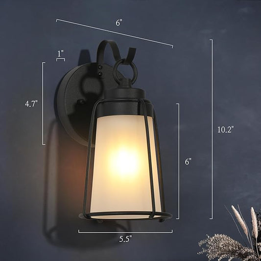 Farmhouse Outdoor Wall Light Fixture, Black Exterior Wall Mounted Lantern Sconces with Frosted Glass, Anti-Rust Porch Lights for Front Door, Garage, Entry, Porch, Patio, and Gazebo