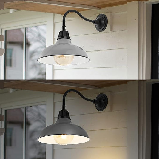 JONATHAN Y 12.25" Gray/Black Farmhouse Industrial Outdoor Sconce, LED Gooseneck Wall Light for Porch, Metal Bowl Shade, Dimmable Vintage Exterior Fixture, LED Bulb Included (JYL7613D)