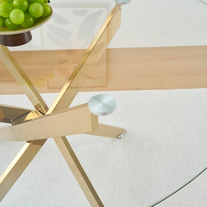 Round Glass Dining Table,Glass Dining Room Table with Metal Legs, Modern Round Kitchen Table for Home, Kitchen, Dining Room