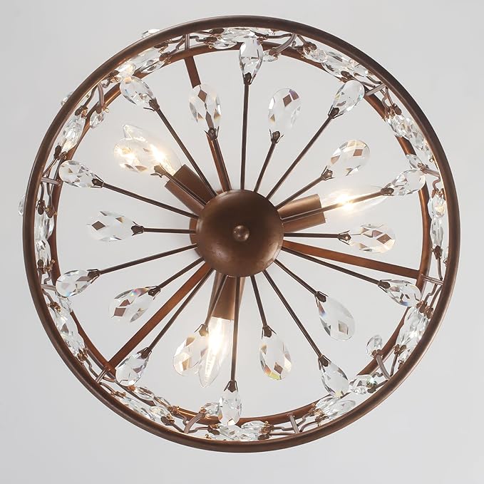 Vintage Crystal Round Chandelier, 15.7" Drum Chandeliers for Dining Room, 3-Lights Kitchen Chandelier Over Table, Hanging Pendant Light Fixture for Entryway Living Room